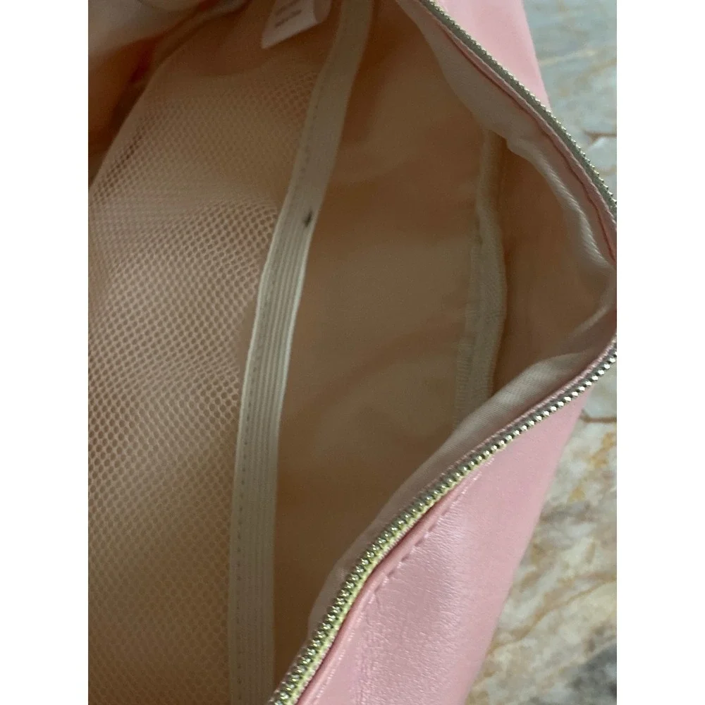 Wandering Nature Pink Vegan Leather Travel Cosmetic Makeup Bag Pouch Gold Zipper